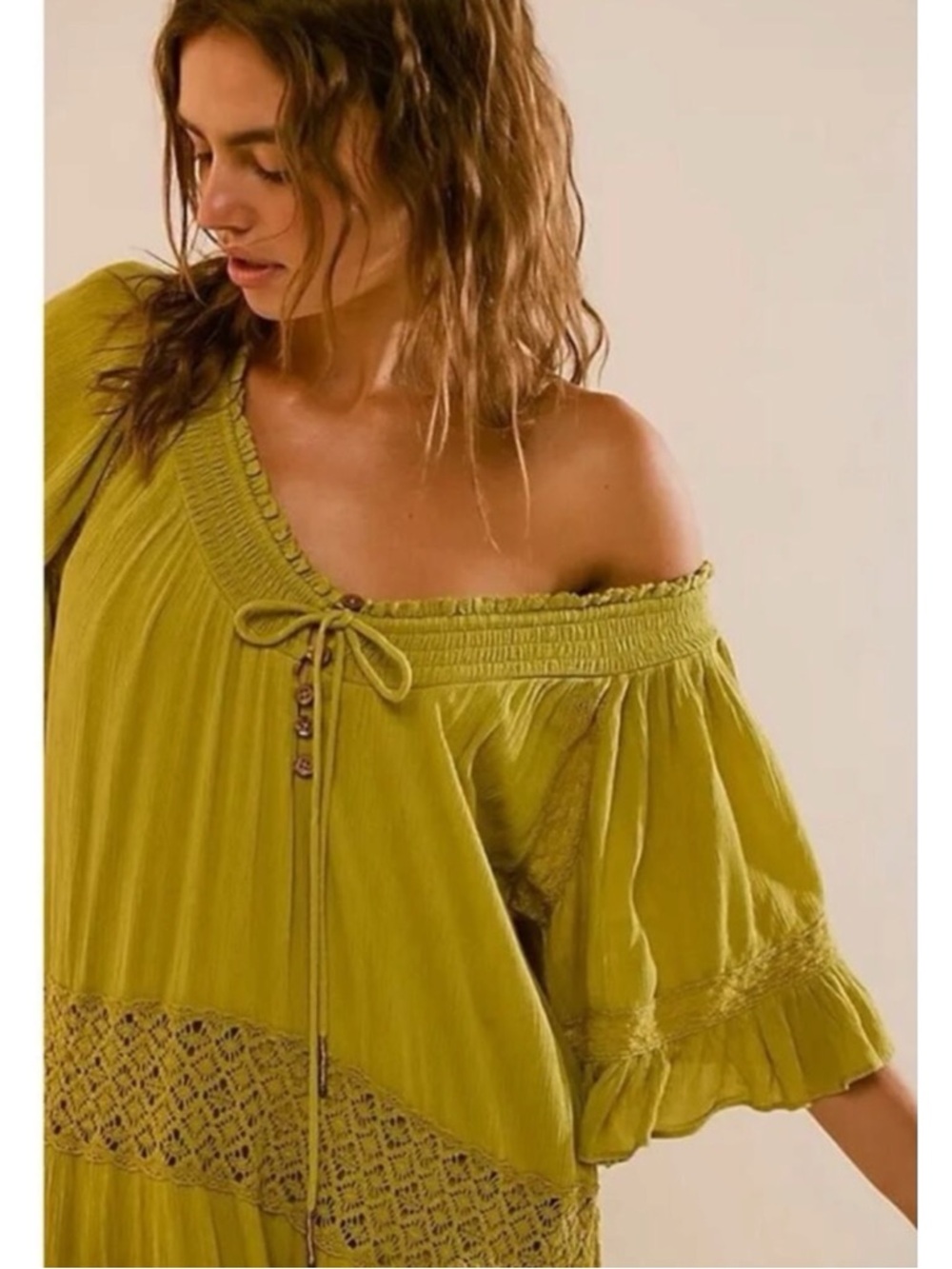 Free People Bohemian Witchy Dream On Maxi Dress Green XS NEW Crochet Gauze - Picture 2 of 13